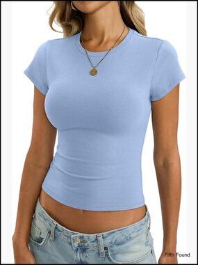 Cotton Crop Tee Fitted Crew Neck Gym Workout Summer Top